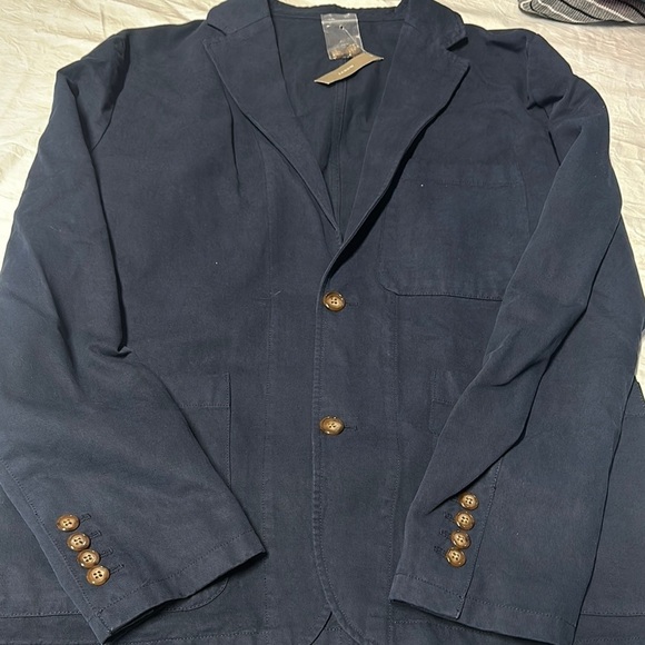 J. Crew Blue and Gold Lightweight Shirt Jacket with Notched Lapels